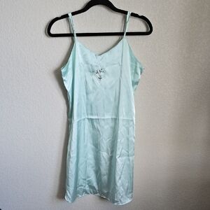 SILK Blue Satin Chemise with Spaghetti Straps Vintage